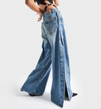 Loose Button Detail Straight Leg Jeans Pants