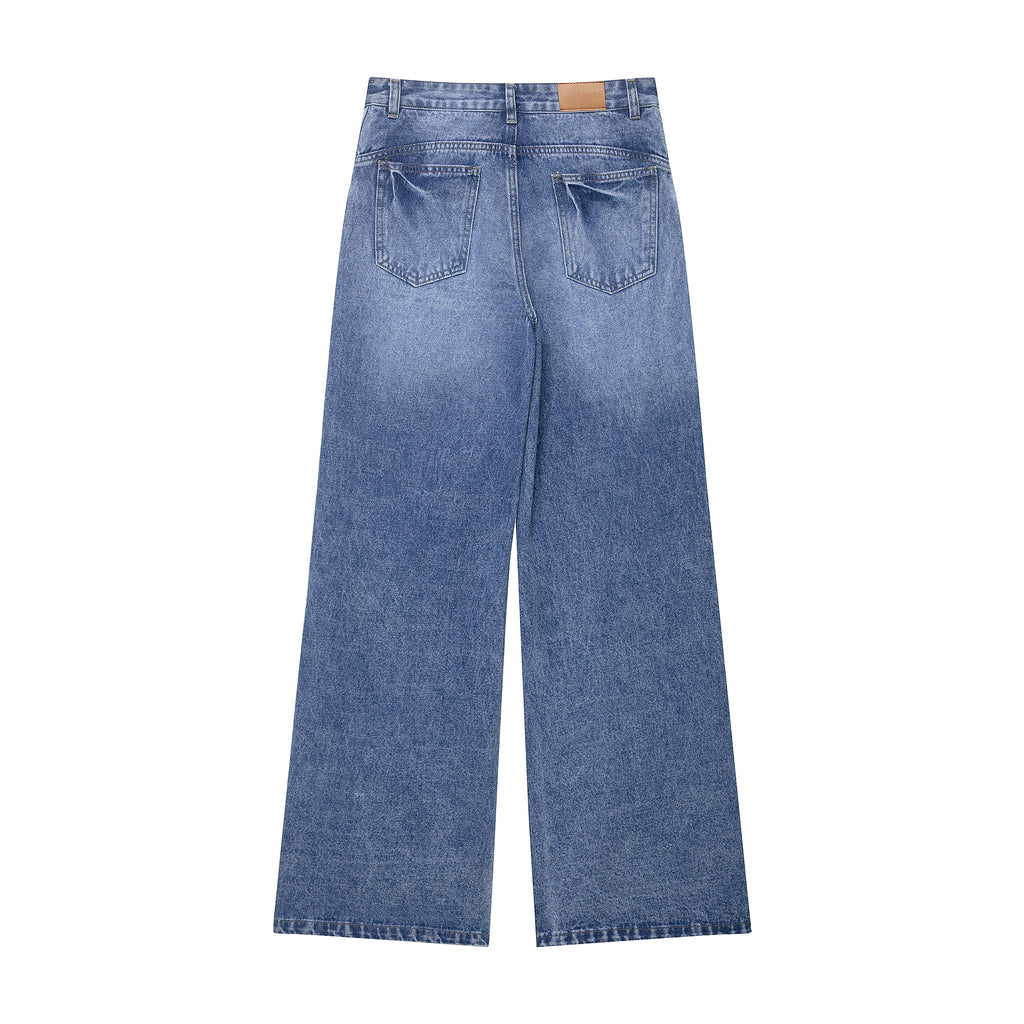 Loose Button Detail Straight Leg Jeans Pants