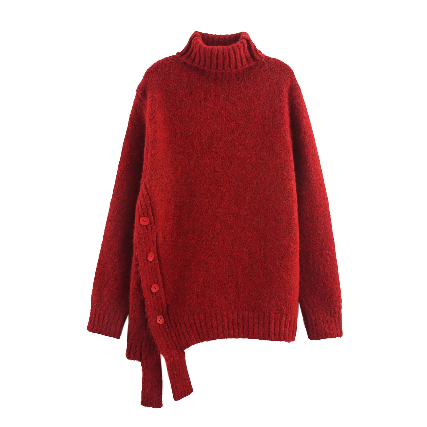 Asymmetric Hem Turtleneck Loose Thick Pullover Sweater