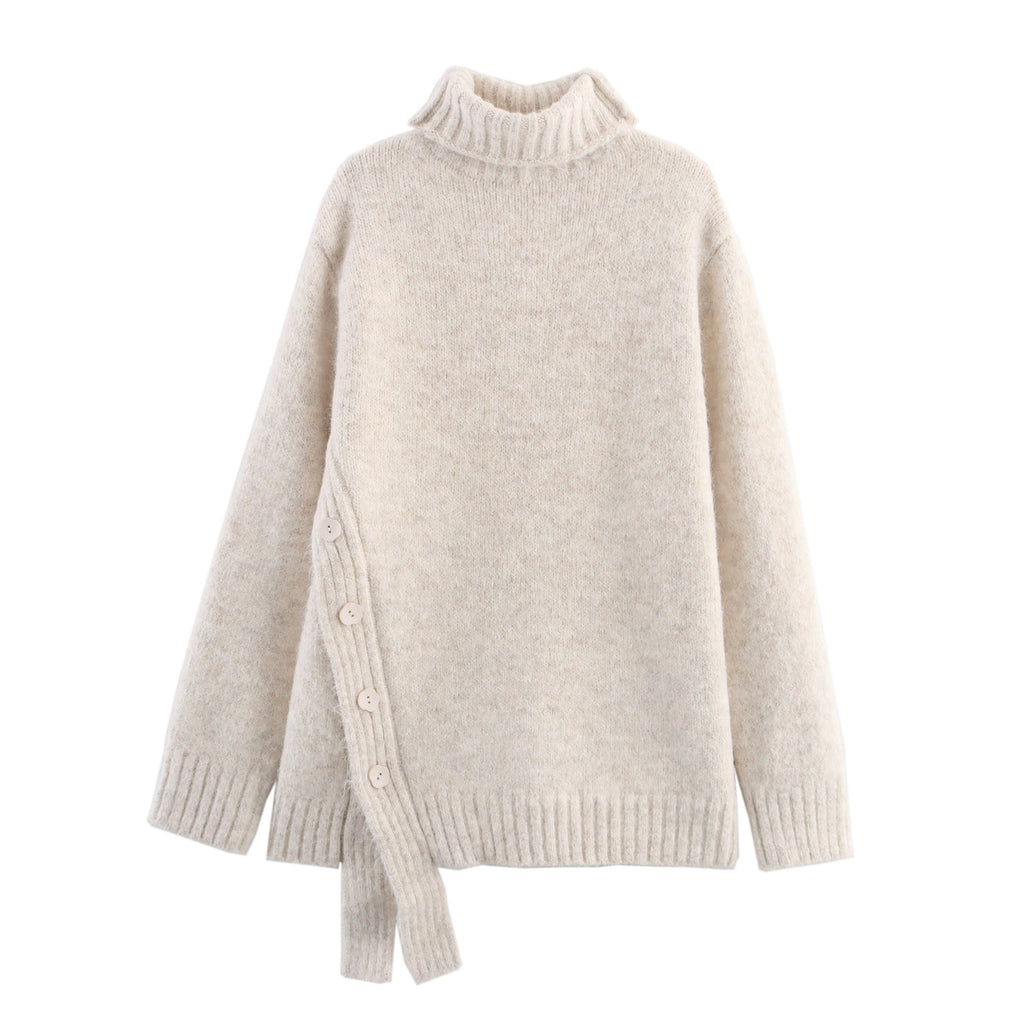 Asymmetric Hem Turtleneck Loose Thick Pullover Sweater