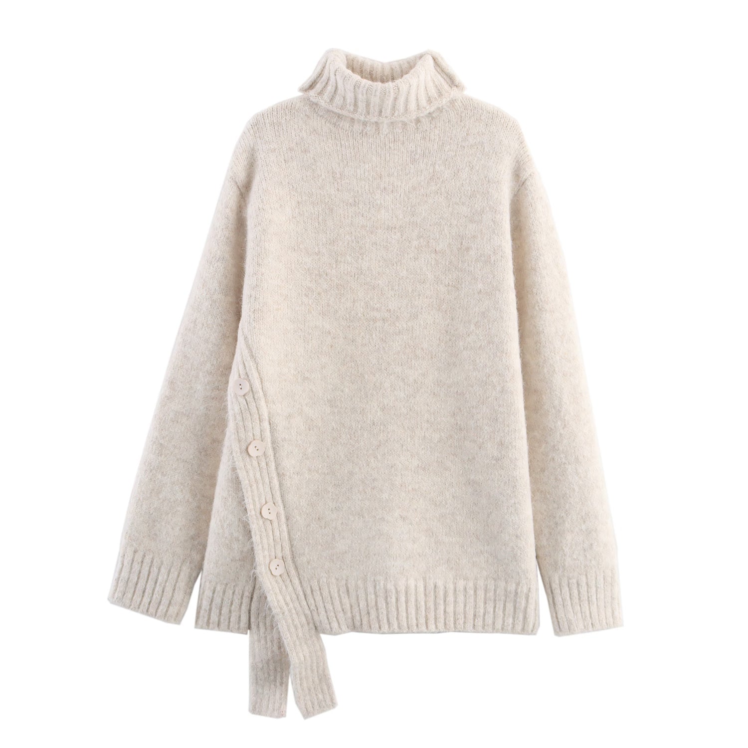 Asymmetric Hem Turtleneck Loose Thick Pullover Sweater