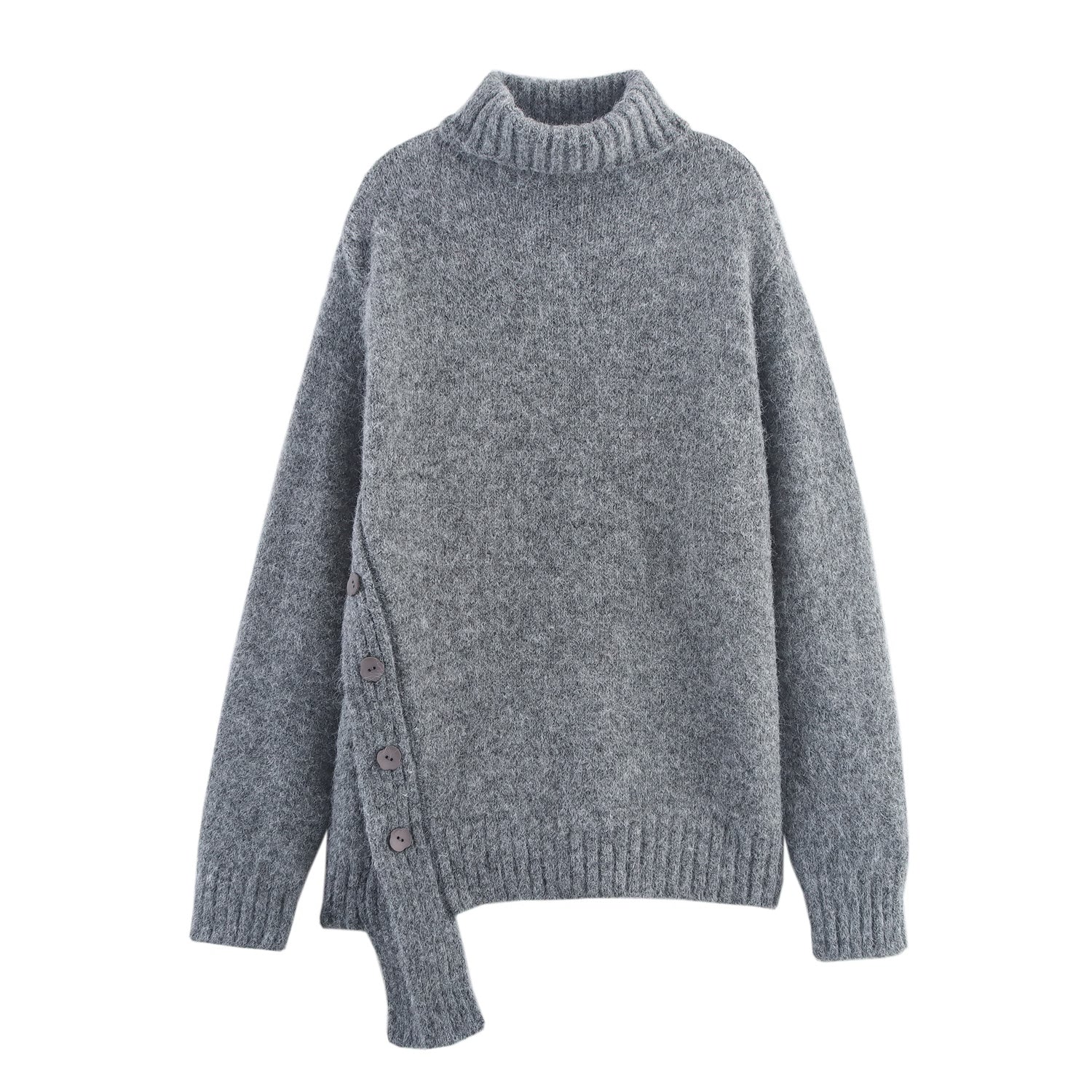 Asymmetric Hem Turtleneck Loose Thick Pullover Sweater