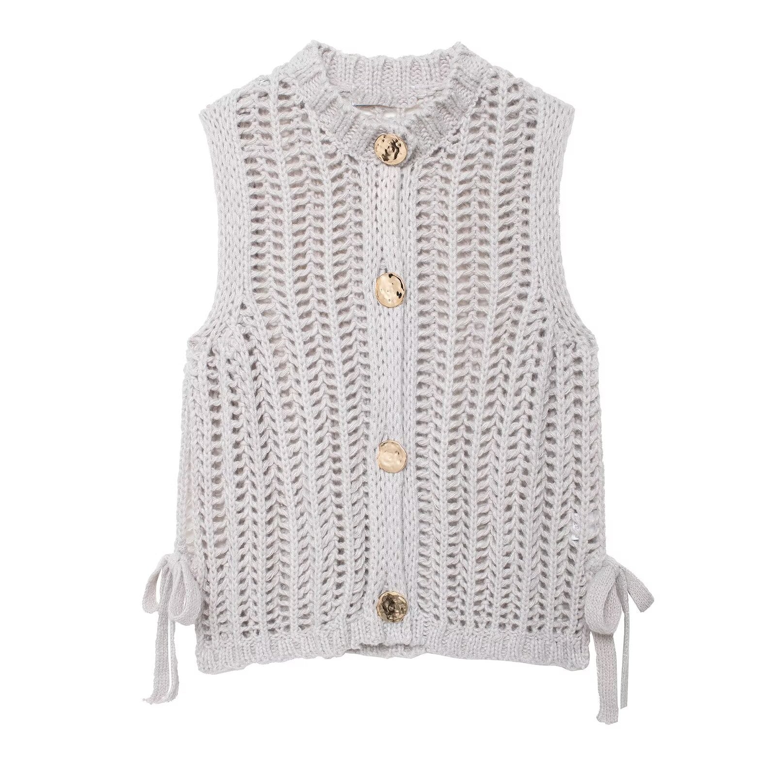 Sleeveless Side Lace up Thick Needle Cardigan Top