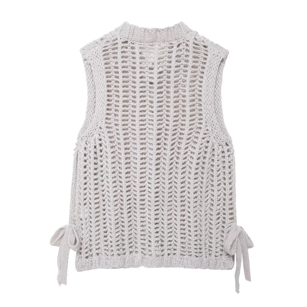 Sleeveless Side Lace up Thick Needle Cardigan Top