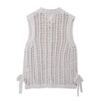Sleeveless Side Lace up Thick Needle Cardigan Top