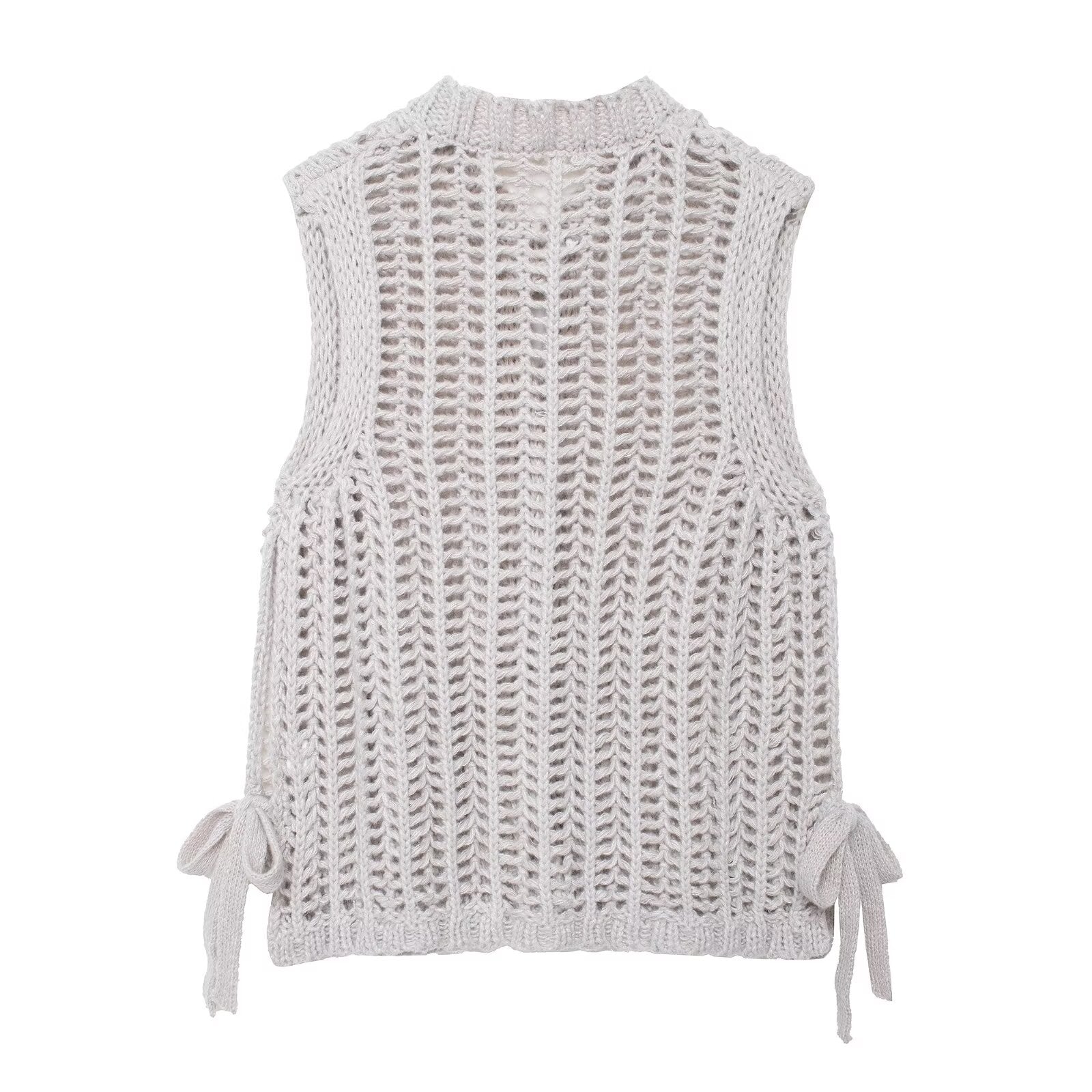 Sleeveless Side Lace up Thick Needle Cardigan Top