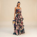 Petal Drift Floral Ruffle Two-Piece Midi Set