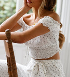 The Puff Sleeve Crop – Polka Dot Off-Shoulder Smocked Top