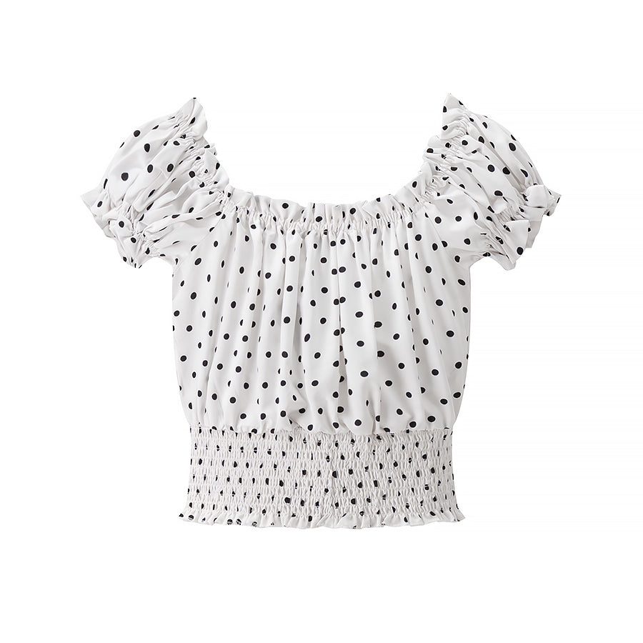 The Puff Sleeve Crop – Polka Dot Off-Shoulder Smocked Top