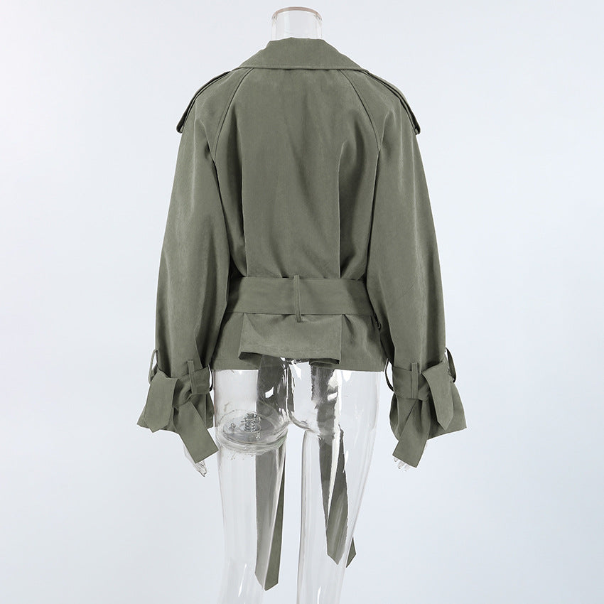 French Collared Tied Windbreaker Coat