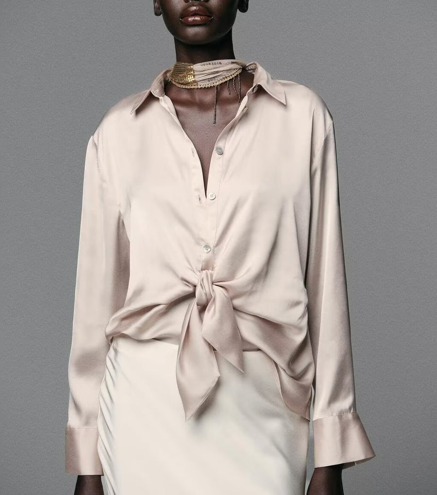 Bow Tie Texture Drape Shirt