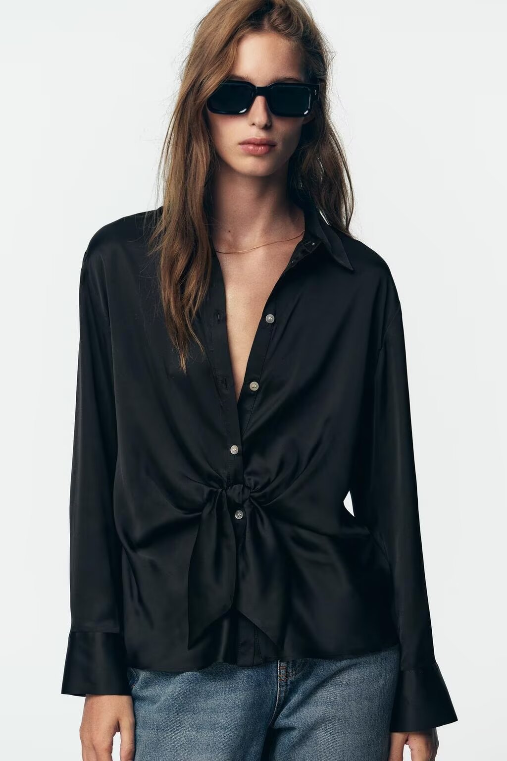 Bow Tie Texture Drape Shirt