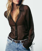 Buttoned Sheer Black Blouse