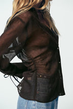 Buttoned Sheer Black Blouse