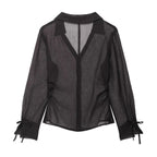 Buttoned Sheer Black Blouse