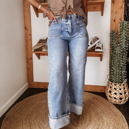 Mid Waist Straight Jeans
