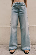 The Botanica — Crochet & Floral Embroidery Wide Leg Jeans