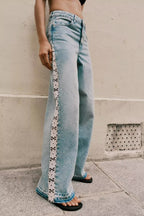The Botanica — Crochet & Floral Embroidery Wide Leg Jeans