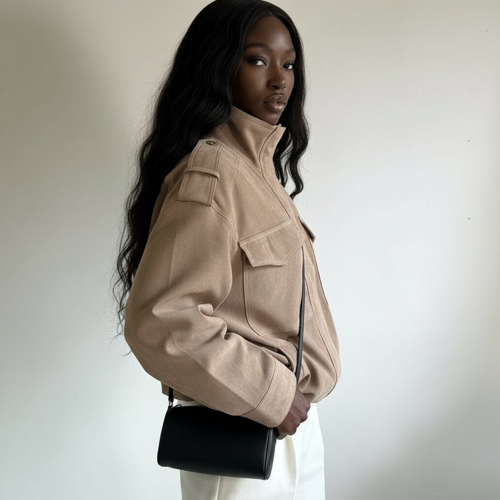 Suede Textured Leather Coat