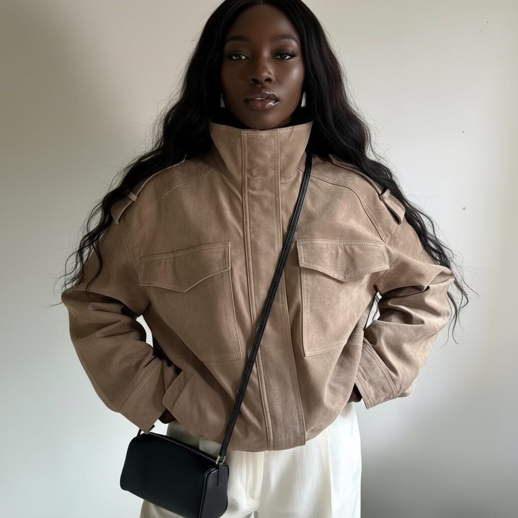 Suede Textured Leather Coat