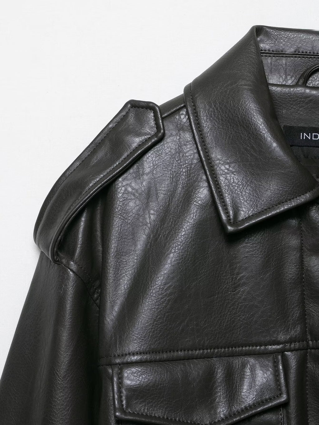 Decoration Pocket Faux Leather Jacket