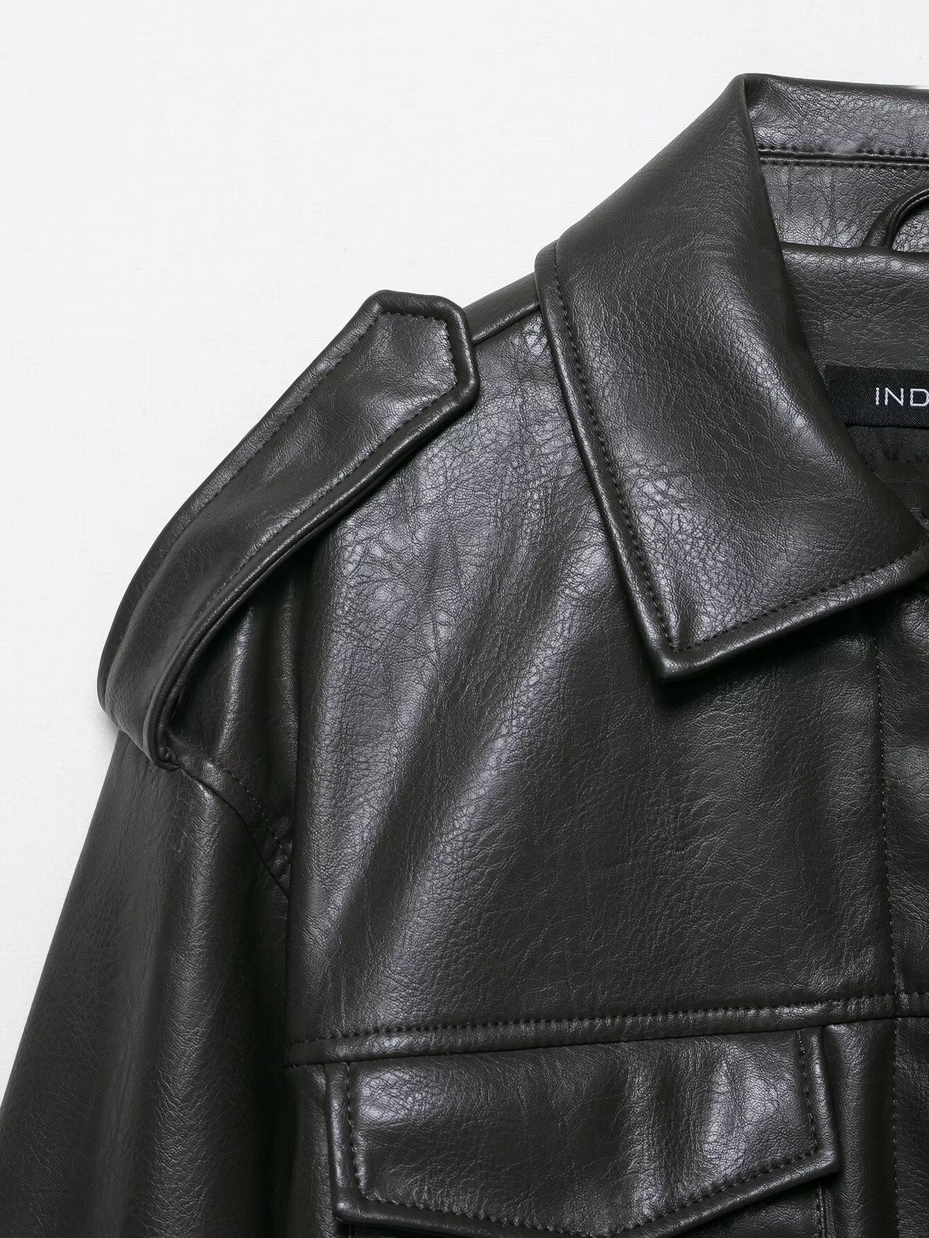 Decoration Pocket Faux Leather Jacket