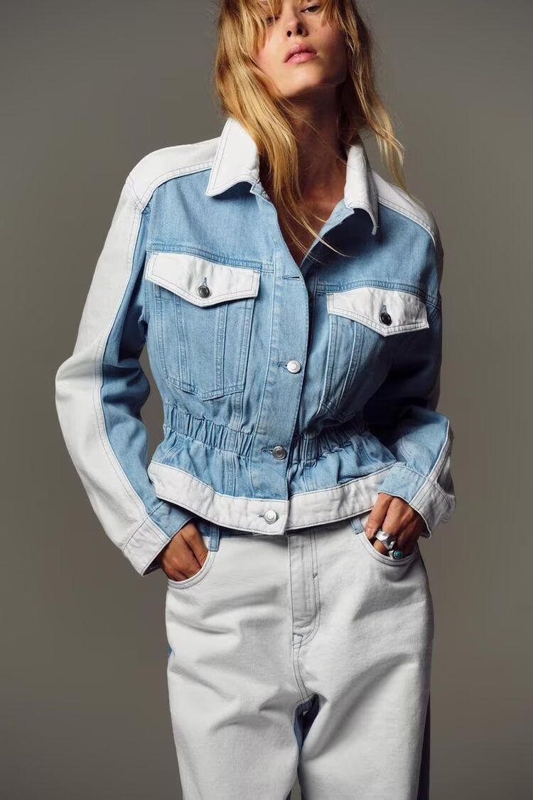 Mid Denim Patchwork Jacket & Bottom Set