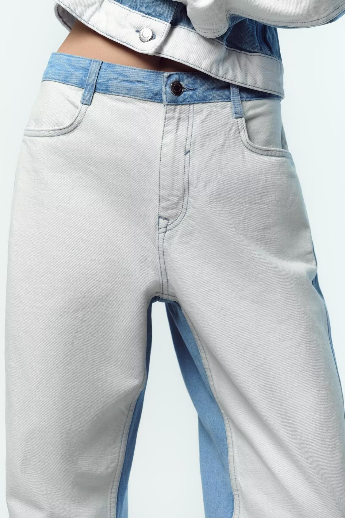 Mid Denim Patchwork Jacket & Bottom Set