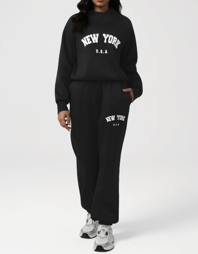 Autumn Winter Ankle Banded Sweatpants Slim Fitting Track Pants Warm Letter Graphic Printing Casual Long Sleeve Sweatshirt Two Piece Sets