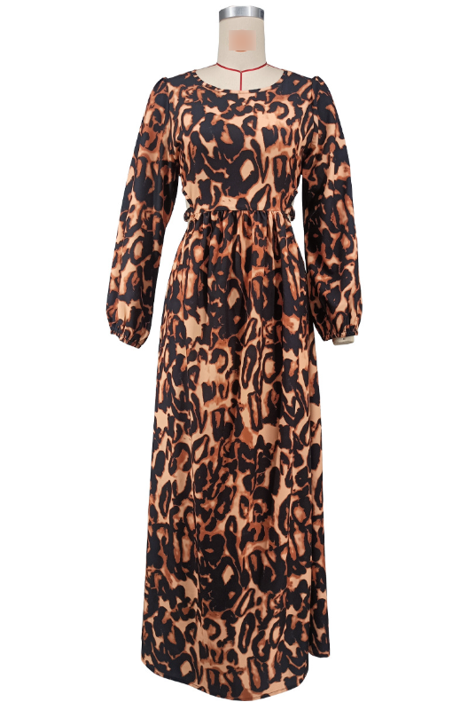 Backless Cropped Leopard Print Long Sleeve Dress