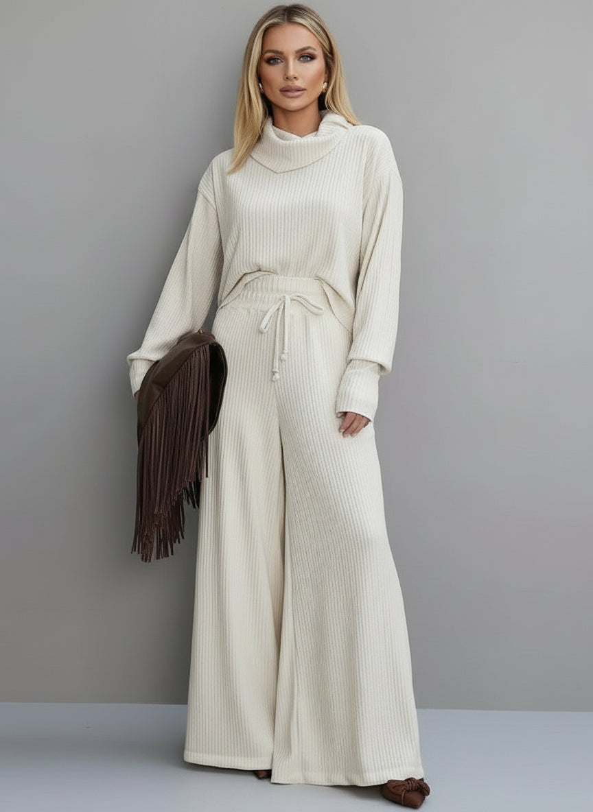 Casual Turtleneck & Loose Fitting Trousers Set