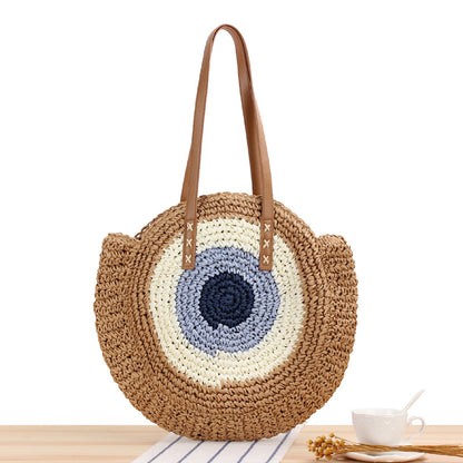 Simple Round One Shoulder Straw Woven Bag