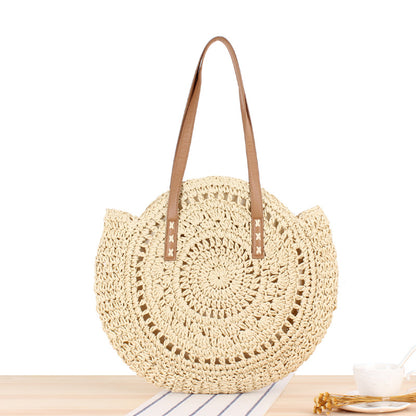 Simple Round One Shoulder Straw Woven Bag