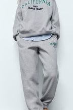 Casual Loose Wide Leg Pants Embroidered Sweat Set