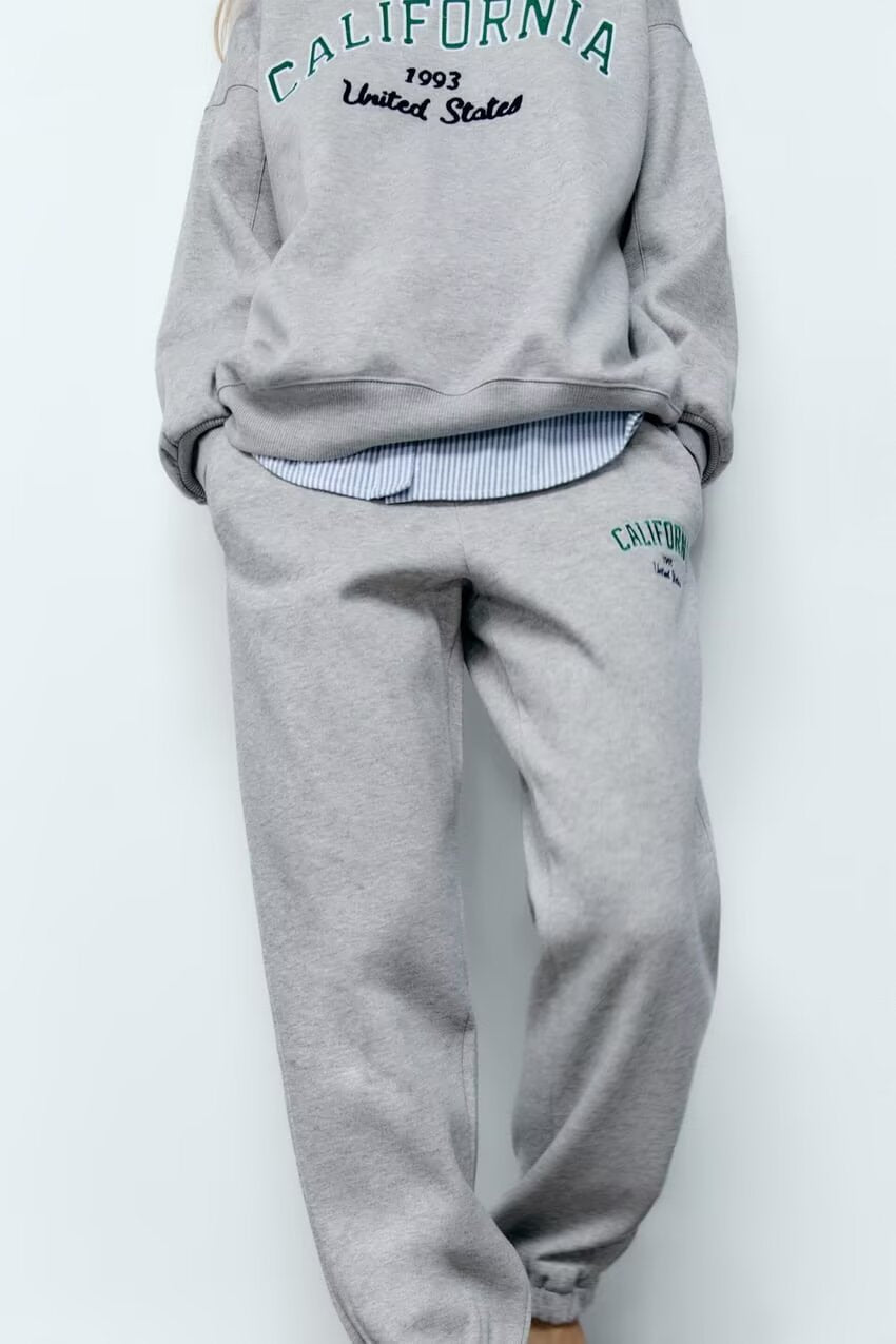 Casual Loose Wide Leg Pants Embroidered Sweat Set