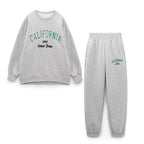 Casual Loose Wide Leg Pants Embroidered Sweat Set