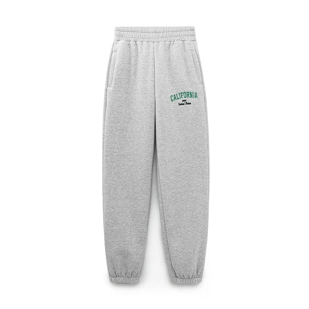 Casual Loose Wide Leg Pants Embroidered Sweat Set