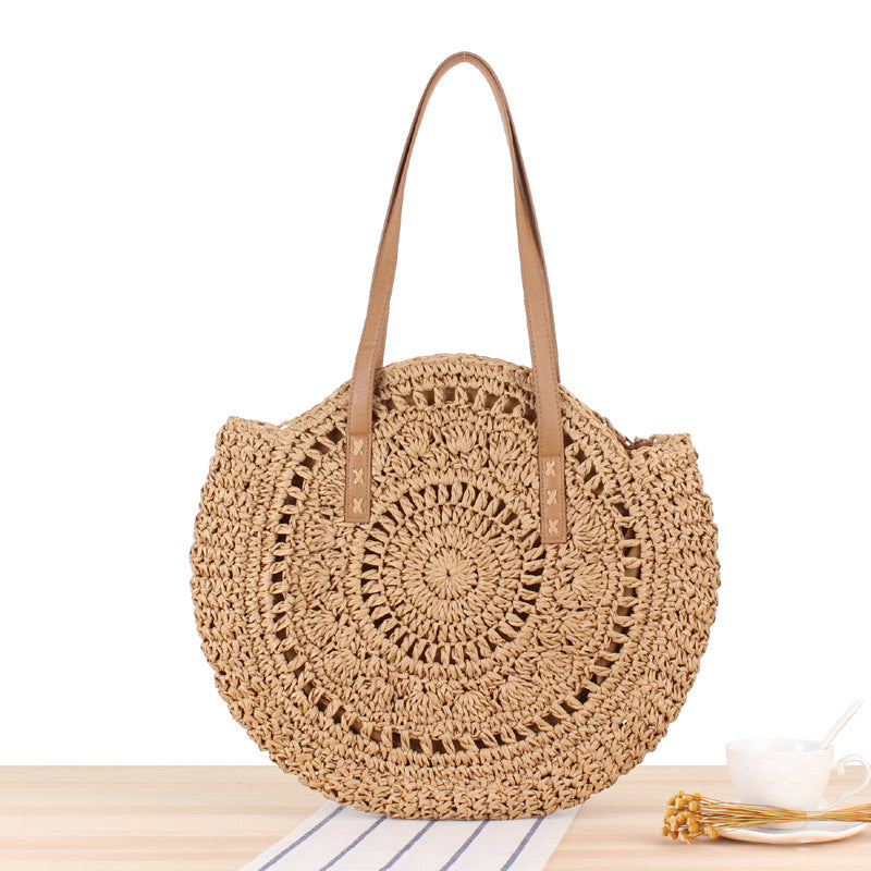 Simple Round One Shoulder Straw Woven Bag