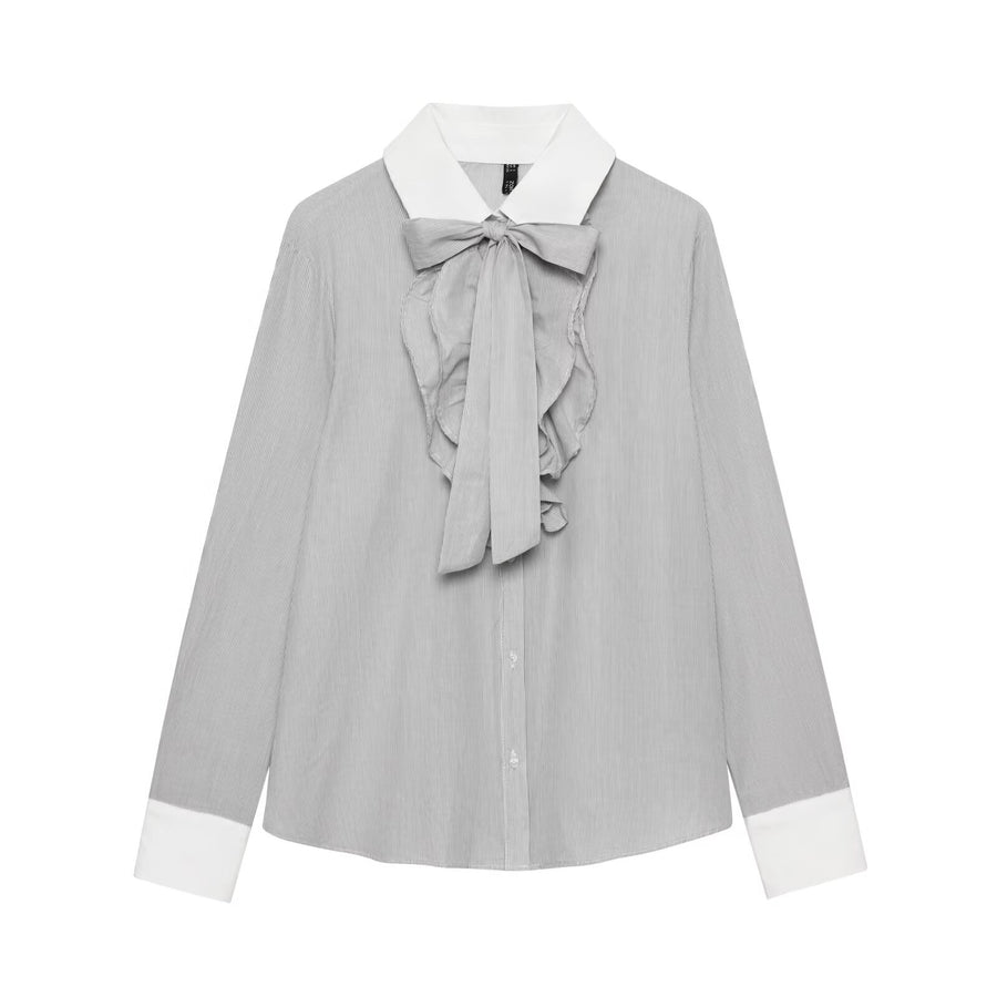 Western Bow Decorated Striped Blouse