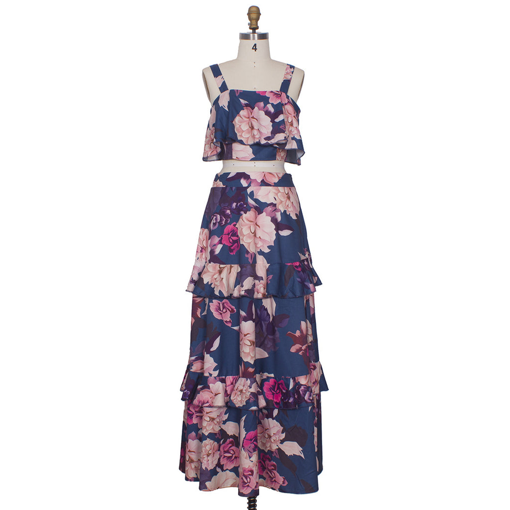 Two Piece Printed Ruffled Swing Skirt