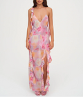 Ruffled Irregular Asymmetric Backless Mop Floral Dress