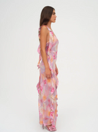 Ruffled Irregular Asymmetric Backless Mop Floral Dress