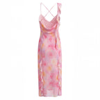 Ruffled Irregular Asymmetric Backless Mop Floral Dress