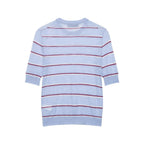 Striped Contrast Crew Neck Knit Top – Short Sleeve Casual Tee