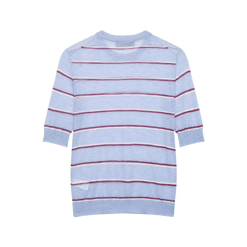 Striped Contrast Crew Neck Knit Top – Short Sleeve Casual Tee