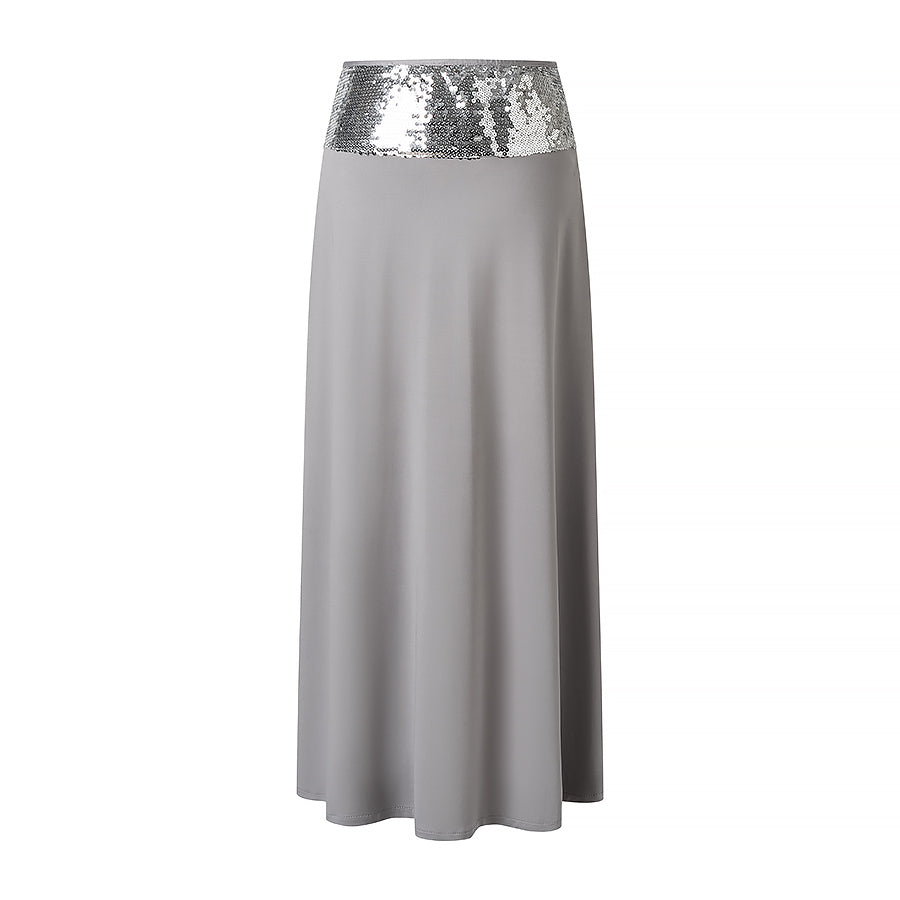 Sequin Colorblock Skirt Set | Backless Crop Top + High-Rise Midi Skirt