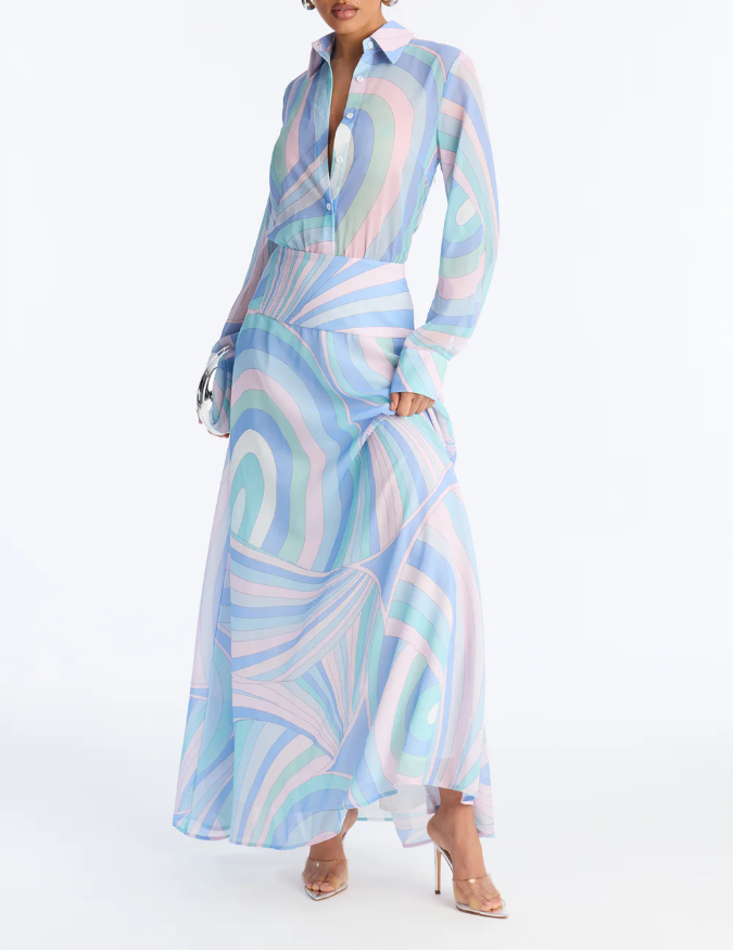 Printing Collared Long Sleeve T- Shirt Dress