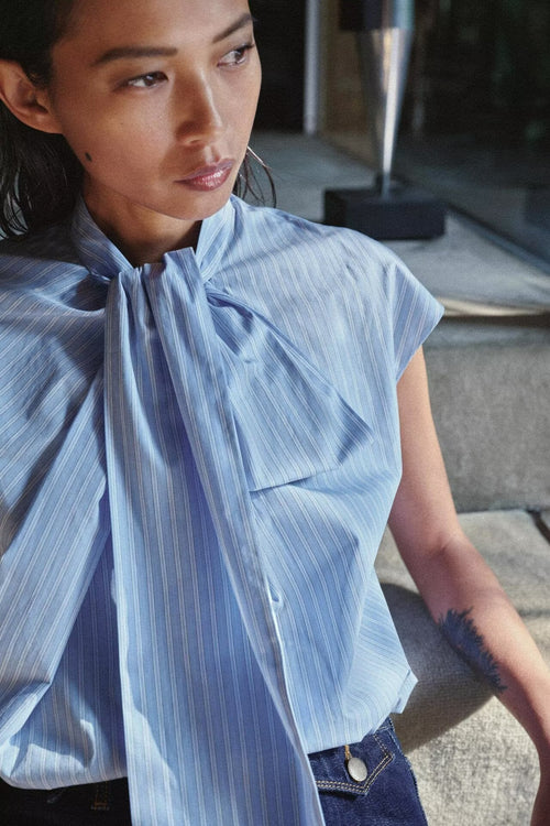 Casual Sleeveless Striped Bow Shirt