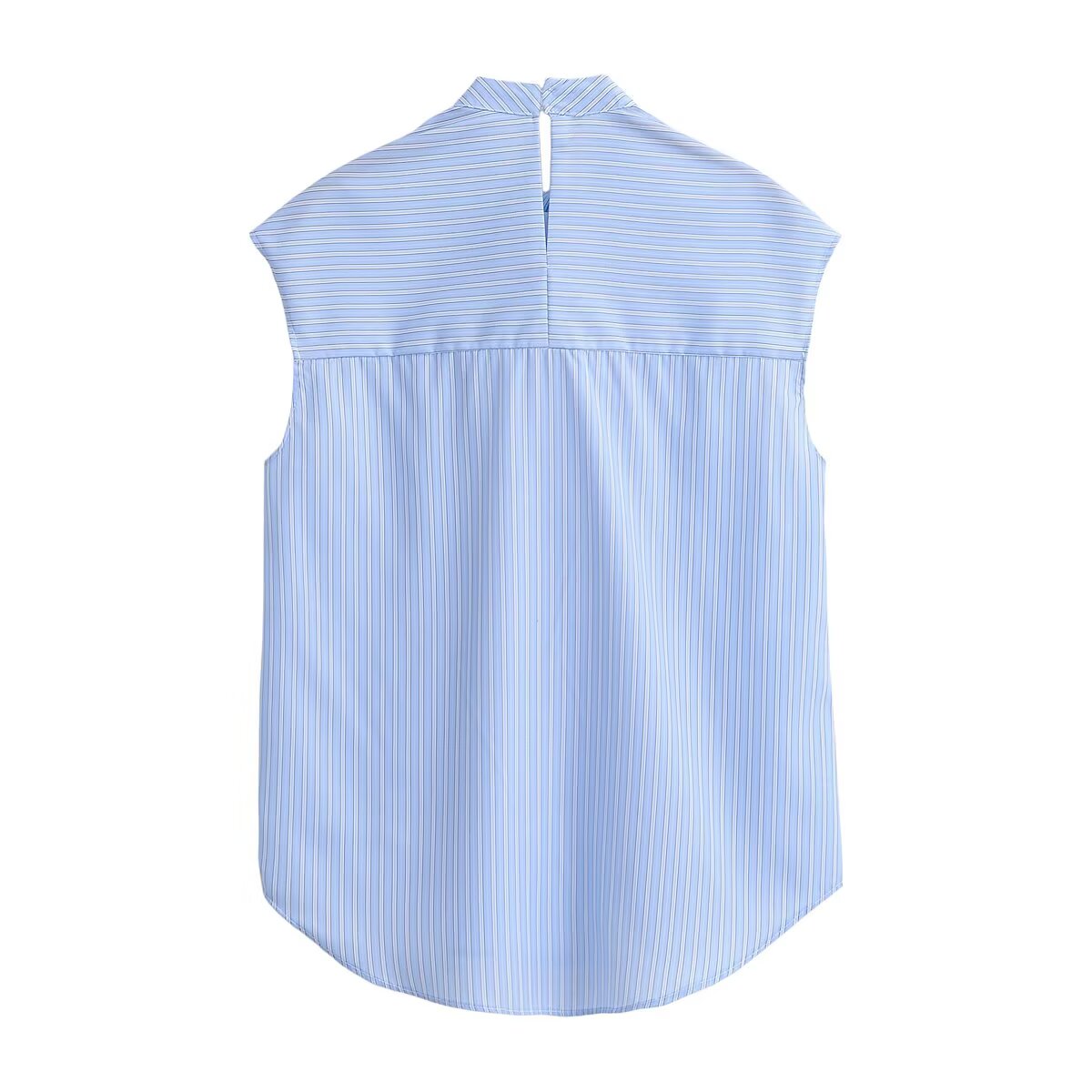 Casual Sleeveless Striped Bow Shirt