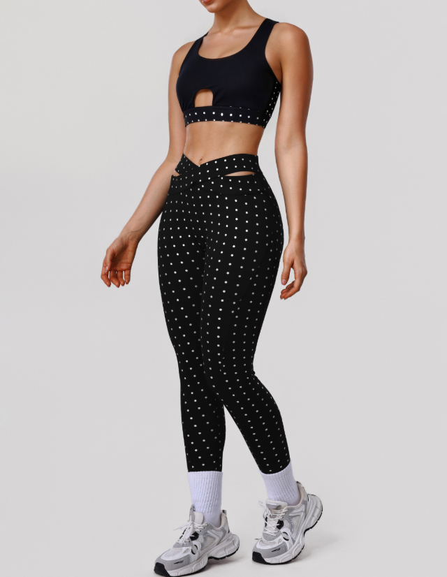 Polka Dot Printed Sports Trousers Set Shockproof H Shaped Beauty Back Bra Yoga Clothes High Elastic Training Two Piece Sets Women The size is a bit small
